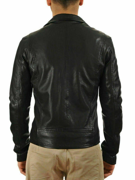 Noora New Men's Lambskin Leather Jacket Motorcycle Black Biker Slim Fit WA188 - Noora International