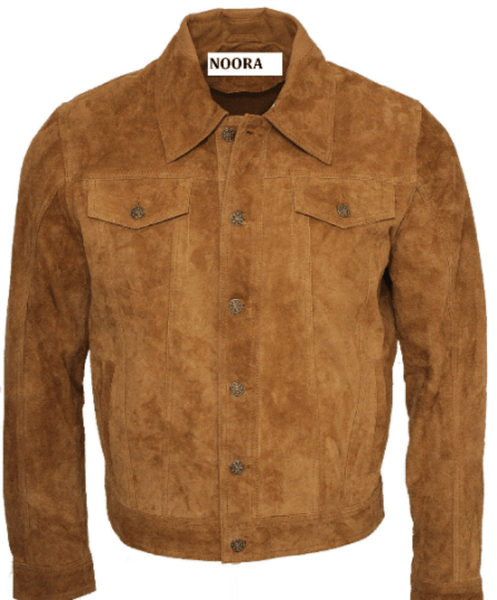 Noora New Mens Lambskin Suede Tan Color Biker Jacket With Button Closure Biker Jacket SU0412 - Noora International