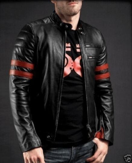 Noora New Men's Lambskin X-MEN WOLVERINE Black & Red Strips Biker Leather Jacket |Vintage Jacket| Biker Jacket - Noora International