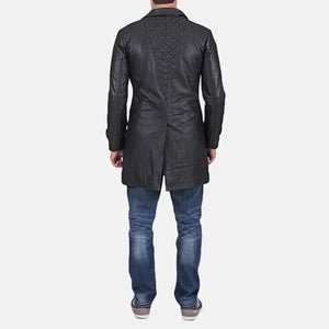 NOORA NEW Men's Leather Black Trench Lambskin Leather Jacket Long Trench coat With Quilted Knotch Lapel classic trench coat SB186 - Noora International
