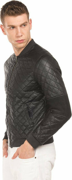NOORA New Mens Motorbike Motorcycle Diamond Biker jacket Polo Rib Bomber Quilted - Noora International