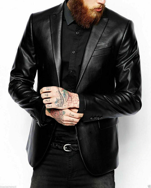 NOORA NEW MENS REAL LAMBSKIN LEATHER BLAZER JACKET TWO BUTTON SLIM FIT COAT NI-3 - Noora International