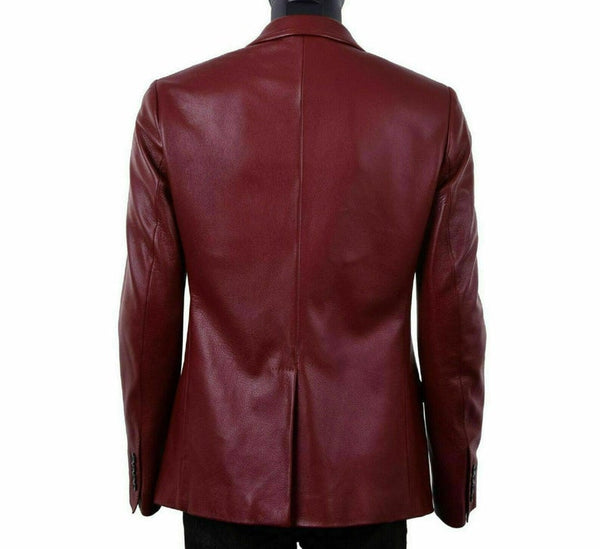 Noora New Mens Real Lambskin Leather Blazer Red Coat Classic Comfort Leather Double Breasted Red Coat SJ338 - Noora International
