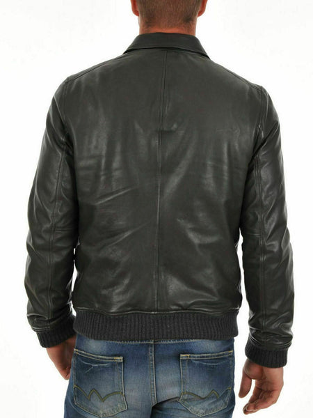 Noora New Mens Real Lambskin Leather Bomber Jacket With Branded YKK Zip Closure | Black Biker Racer Bomber Leather Jacket SU0120 - Noora International
