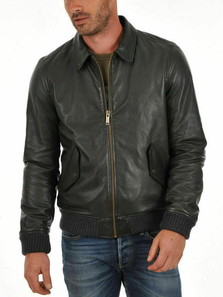 Noora New Mens Real Lambskin Leather Bomber Jacket With Branded YKK Zip Closure | Black Biker Racer Bomber Leather Jacket SU0120 - Noora International