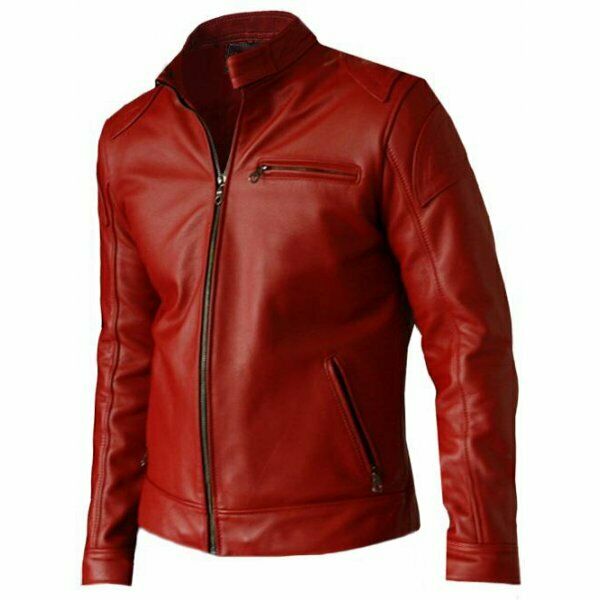 NOORA New Men's Red Lambskin Fridge Leather Jacket - Stylish- Slim - Fit NI-46 - Noora International