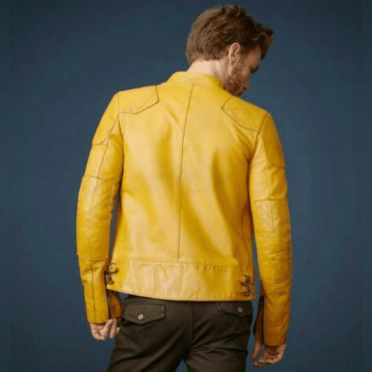 Noora New Mens Yellow Lambskin Leather Quilted Biker Leather Jacket With Branded YKK Zipper | Yellow Quilted Rider Leather Jacket SU091 - Noora International