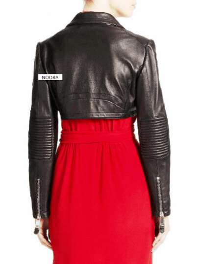 Noora NEW Real Soft Lambskin Leather Cropped Bolero Shrug Jacket Biker Jacket BLACK FOR Women & Girls Party Clubwear Jacket -UN07 - Noora International
