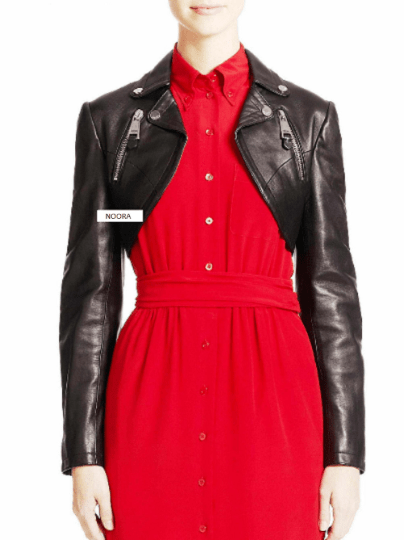 Noora NEW Real Soft Lambskin Leather Cropped Bolero Shrug Jacket Biker Jacket BLACK FOR Women & Girls Party Clubwear Jacket -UN07 - Noora International