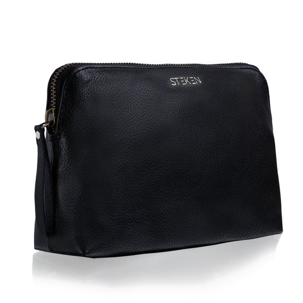 Noora New Stylish Black Leather Unisex travel pouch With One main compartment One zip pocket. - Noora International