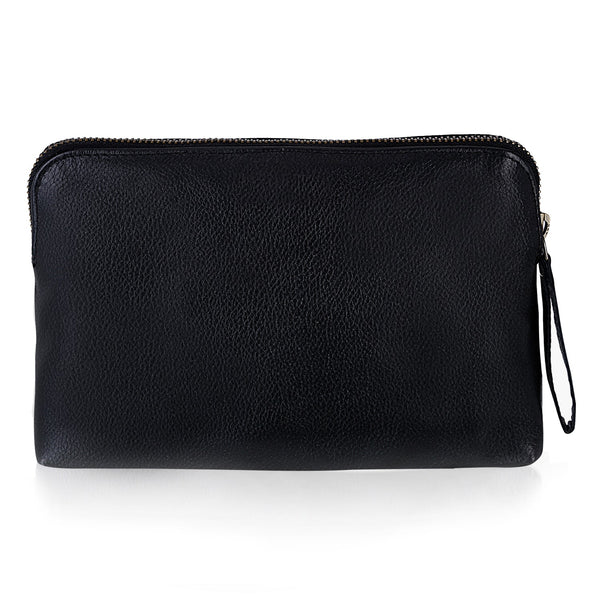 Noora New Stylish Black Leather Unisex travel pouch With One main compartment One zip pocket. - Noora International