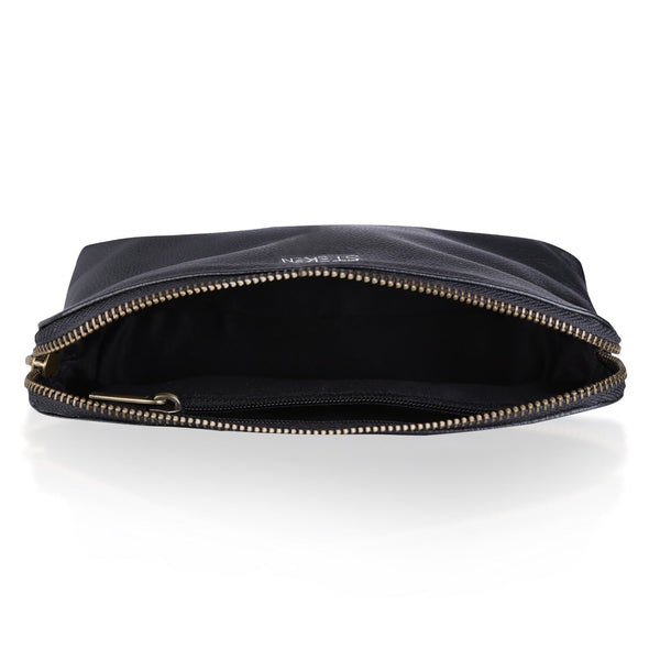 Noora New Stylish Black Leather Unisex travel pouch With One main compartment One zip pocket. - Noora International