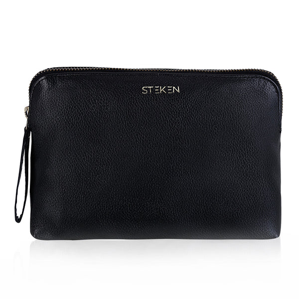 Noora New Stylish Black Leather Unisex travel pouch With One main compartment One zip pocket. - Noora International