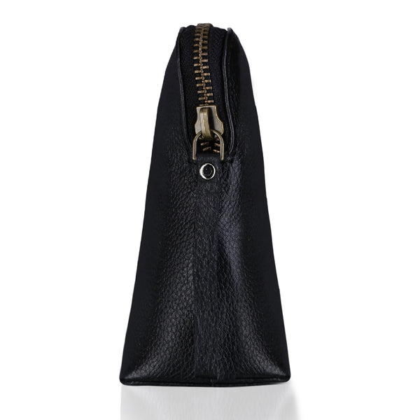 Noora New Stylish Black Leather Unisex travel pouch With One main compartment One zip pocket. - Noora International