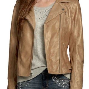 Noora New Stylish Lambaskin Soft Leather Women Brown Genuine Leather Jacket, designer Zipper Jacket For Halloween SB720 - Noora International