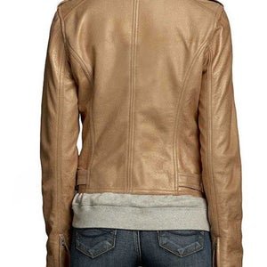 Noora New Stylish Lambaskin Soft Leather Women Brown Genuine Leather Jacket, designer Zipper Jacket For Halloween SB720 - Noora International