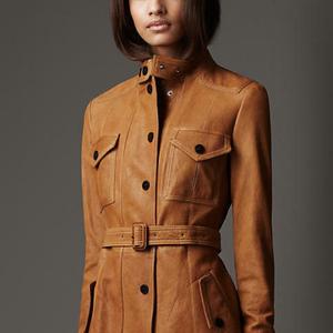 NOORA New Stylish Lambaskin Soft Leather Women Tan Genuine Leather Classic Trench Coat, designer trech coat,winter coat, long coat-BS061 - Noora International