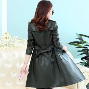 NOORA NEW Stylish Lambskin Soft Leather Women Black Genuine Leather Trench Coat, designer trench coat - Noora International