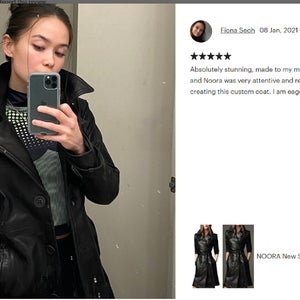 NOORA New Stylish Lambskin Soft Leather Women Black Genuine Leather Trench Coat, designer trench coat Color Available BS05 - Noora International