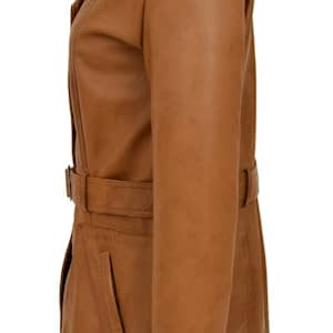 NOORA New Stylish LAMBSKIN Soft Leather Women TAN 100% Genuine Leather Trench Coat, 1960's Designer trech coat , Coller Design Coat SJ520 - Noora International