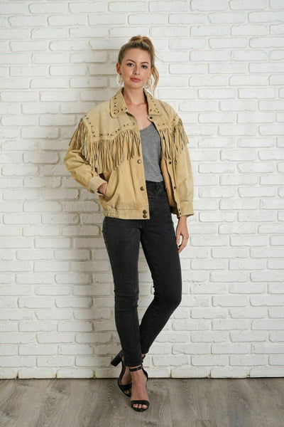 Noora NEW Vintage 90s Suede Leather Fringe Jacket Western STYLE COAT - Noora International