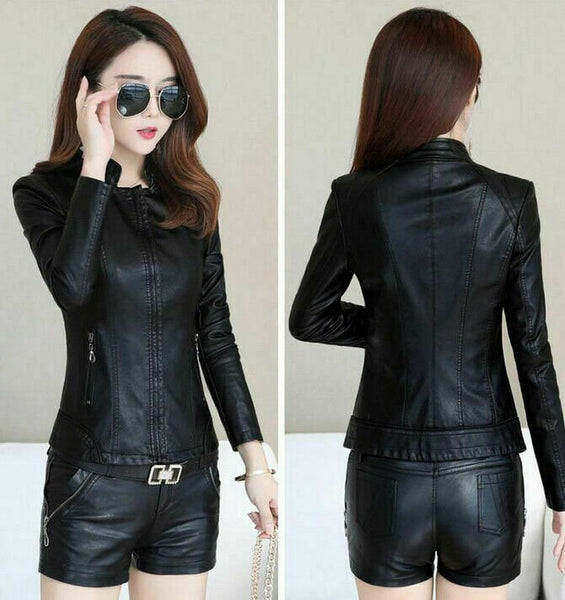NOORA New Winter Jacket Women Leather Motorcycle Jacket Zip Jacket Short Coat S8 - Noora International