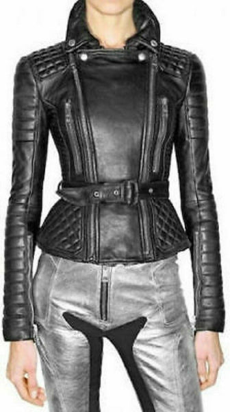 NOORA New Women Genuine Lambskin Leather Biker Bomber Jacket Modern Styles QD172 - Noora International