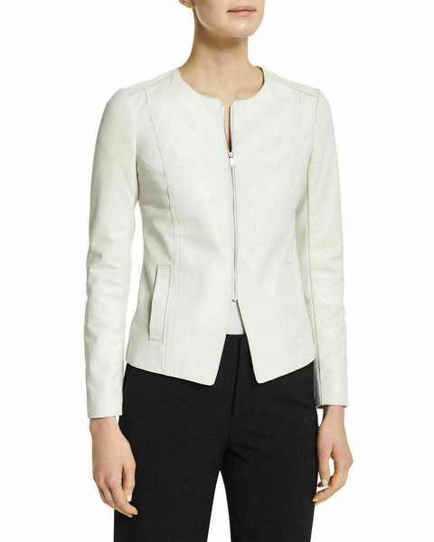 NOORA New Women Genuine Lambskin Leather White Jacket SlimFit Modern Biker QD247 - Noora International