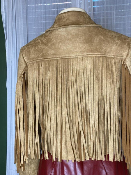 NOORA New Women Golden Tan Suede Leather Fringe Jacket, Western Cow Girls Style Fringe Jacket -YK0225 - Noora International
