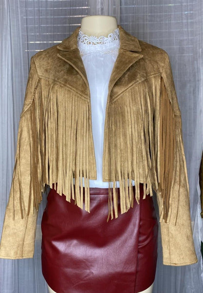 NOORA New Women Golden Tan Suede Leather Fringe Jacket, Western Cow Girls Style Fringe Jacket -YK0225 - Noora International