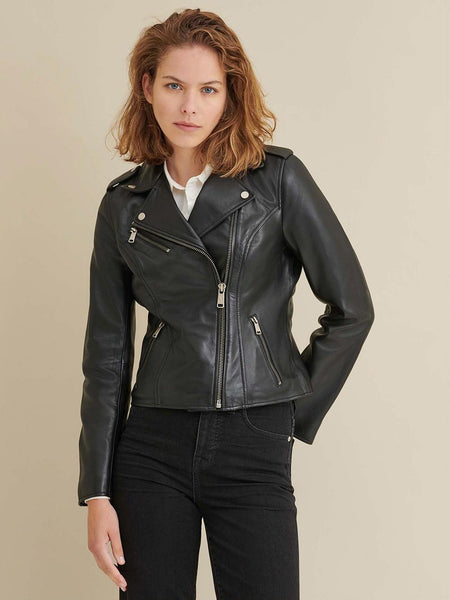 NOORA NEW Women & Ladies Stylish Party Casual Wear FASHIONABLE Asymmetrical Black Biker Leather Jacket, Moto Girl's Jacket - Noora International