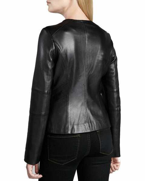 Noora New Women Lambskin Black Leather Jacket Stylish Biker Modern Leather Jacket L21 - Noora International