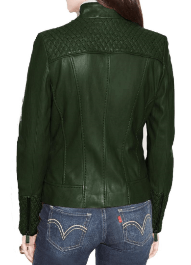 Noora New Women Lambskin Green Leather Jacket Motorcycle Slim Fit Quilted Jacket For Halloween YK30 - Noora International