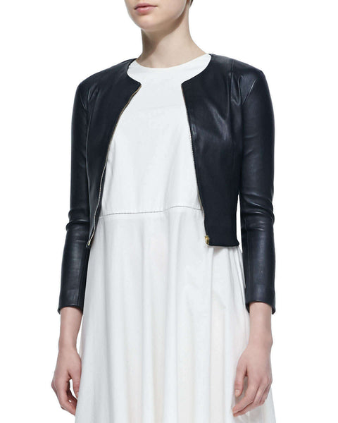 NOORA New Women Lambskin Leather Cropped Jacket Bolero Shrug Modern Styles - QD193 - Noora International