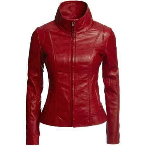 NOORA New Women Lambskin Leather Motorcycle Biker Blood Red Jacket Stylesh QD235 - Noora International