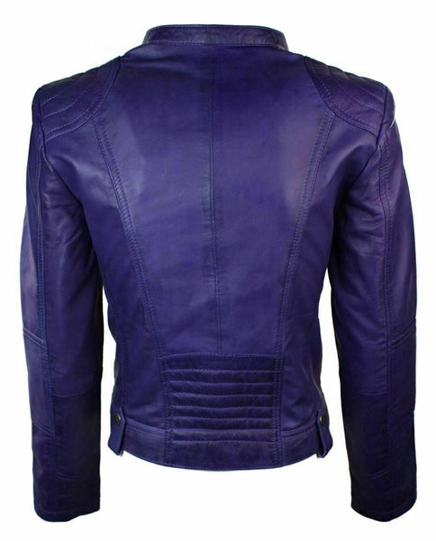 Noora New Women Lambskin Leather Purple Jacket Biker Modern Stylish Jacket With Zipper & Pockets QD466 - Noora International