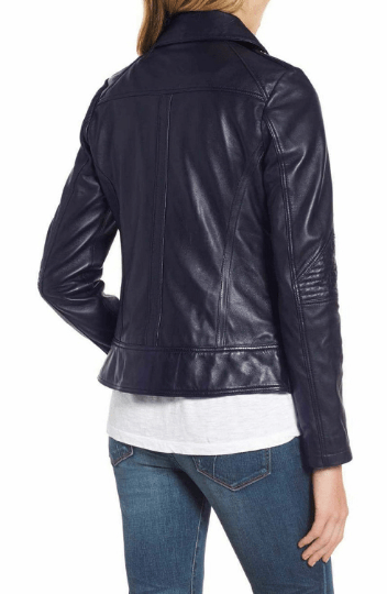 Noora New Women Lambskin Navy Blue Leather Jacket, Slim Fit Motorcycle Biker Stylish Jacket YK063 - Noora International