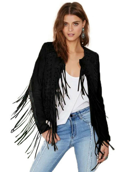 NOORA New Women's 100% Lambskin Leather Jacket Black Fringe Biker Jacket YK40 - Noora International