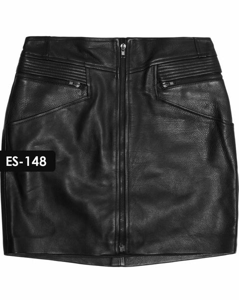 NOORA New Womens Black Lambskin Fridge Leather High-Waist Moto Mini Skirt WA505 - Noora International