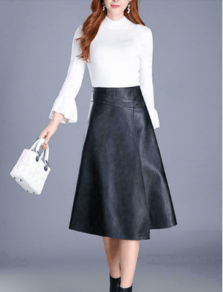 Noora New Womens Black Lambskin Leather Skirt | Designer Black Casual Leather Skirt | Black A Line Leather Skirt SU0111 - Noora International