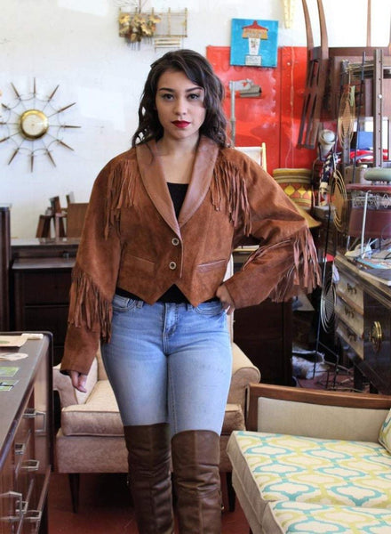 NOORA New Womens Brown Suede Leather Fringe Jacket | Western Fringe Coat, Out Wear Cow Girls Style Jacket YK0219 - Noora International