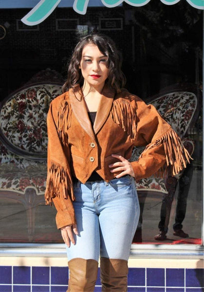 NOORA New Womens Brown Suede Leather Fringe Jacket | Western Fringe Coat, Out Wear Cow Girls Style Jacket YK0219 - Noora International