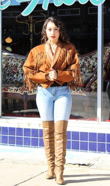 NOORA New Womens Brown Suede Leather Fringe Jacket | Western Fringe Coat, Out Wear Cow Girls Style Jacket YK0219 - Noora International