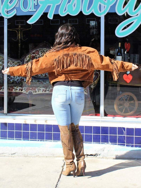 NOORA New Womens Brown Suede Leather Fringe Jacket | Western Fringe Coat, Out Wear Cow Girls Style Jacket YK0219 - Noora International