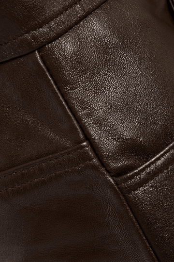 Noora New Women's Dark Brown Long Straight Line Leather Skirt With Button Closure | Dark Brown Knee Length Leather Skirt | SU0106 - Noora International