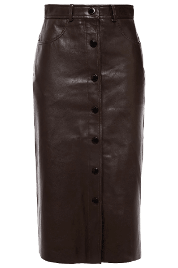 Noora New Women's Dark Brown Long Straight Line Leather Skirt With Button Closure | Dark Brown Knee Length Leather Skirt | SU0106 - Noora International