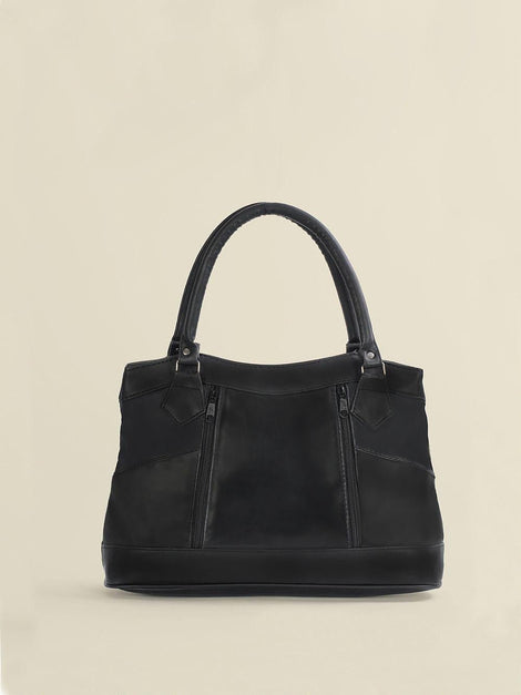 Women's Double Handle Black Leather Handbag Stylish Handbag
