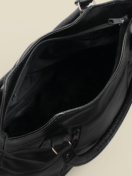 Noora New Women's Double Handle Black Leather Handbag Stylish Handbag BS-21 - Noora International