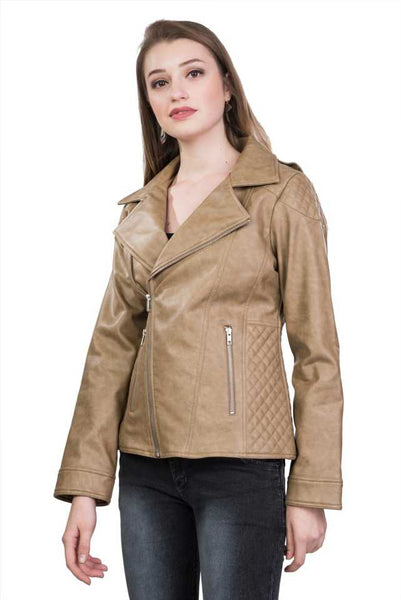 NOORA New Womens Genuine Soft Lambskin Leather Light Tan Leather Jacket, Motor Biker fashion Jacket YK02 - Noora International