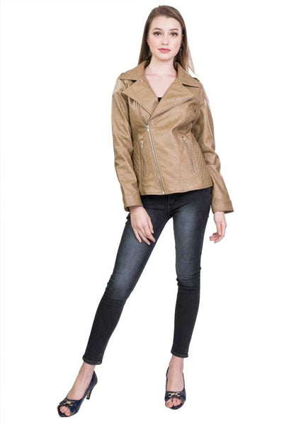 NOORA New Womens Genuine Soft Lambskin Leather Light Tan Leather Jacket, Motor Biker fashion Jacket YK02 - Noora International